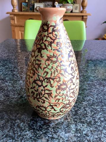 Vaasje, Des Pots, keramiek, zalm, groen, bruin, 15 cm. beschikbaar voor biedingen