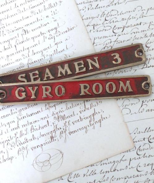 Antiek Engels maritiembordje “GYRO ROOM”, Antiek en Kunst, Curiosa en Brocante, Ophalen of Verzenden