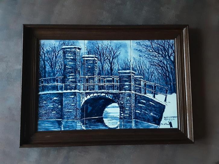 prachtig Delfts Blauw tegeltableau 100% handgeschilderd, Antiek en Kunst, Kunst | Schilderijen | Abstract, Ophalen of Verzenden