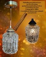 Plafondlamp met vintage cilindervormig glas, gekleurd snoer, Ophalen of Verzenden, Gebruikt, Glas, 50 tot 75 cm