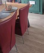 4 rode lederen eetkamerstoelen, Huis en Inrichting, Stoelen, Ophalen, Gebruikt, Rood, Vier