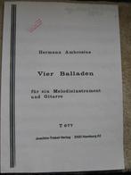 Hermann Ambrosius - Vier Balladen, Muziek en Instrumenten, Bladmuziek, Gebruikt, Ophalen of Verzenden, Banjo of Mandoline