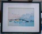 Originele Aquarel vissershaven Bretagne EA Kerbiriou 1, Antiek en Kunst, Kunst | Schilderijen | Klassiek, Verzenden