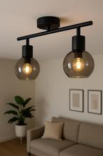 2-lichts plafondlamp met gerookt glas, Ophalen of Verzenden, Zo goed als nieuw, Glas, Minder dan 50 cm