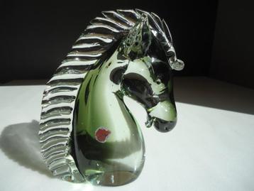 Oud Murano glas figurine paard paardekop beeld presse-papier