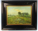Schilderij  marouflé Holland landschap gesigneerd M V, Antiek en Kunst, Ophalen of Verzenden