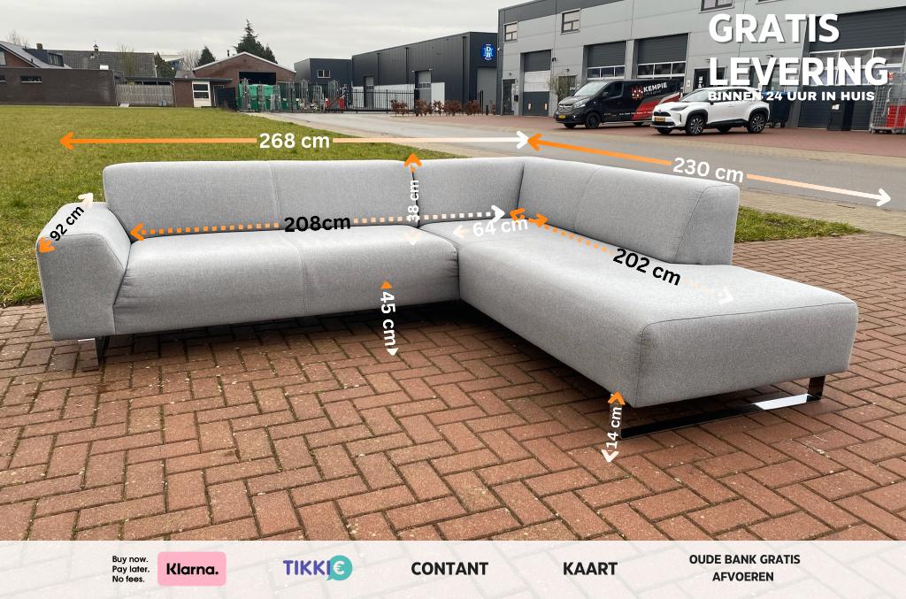Montel Grijze Stoffen Hoekbank – Gratis Levering NL, Huis en Inrichting, Banken | Bankstellen, Overige materialen, 250 tot 300 cm
