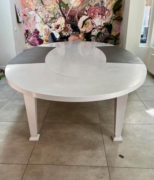 Grote houten (eet)tafel met leerinleg, Huis en Inrichting, Tafels | Salontafels, Gebruikt, 75 cm of meer, 150 tot 200 cm, 200 cm of meer