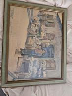Schilderij Epicerie - Franse Straatscène met Lijst, Antiek en Kunst, Ophalen of Verzenden