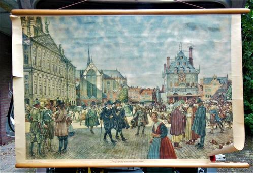 6 x schoolplaten dorps/platteland  gezichten  OPKNAPPERS, Antiek en Kunst, Antiek | Schoolplaten, Stad- en Dorpsgezichten, Ophalen of Verzenden