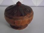 vintage houten pot + koperen rozetten dekseldoos 14 cm 1960, Ophalen of Verzenden