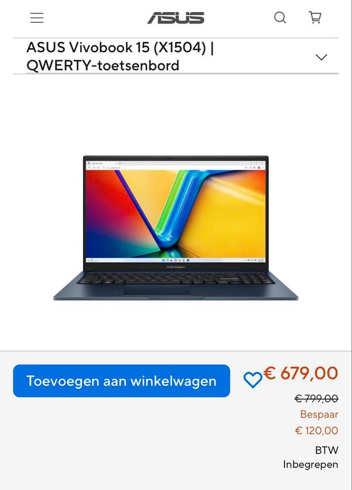 Nieuwe ASUS Vivobook 15 (X1504) - Ongeopend in doos!, Computers en Software, Windows Laptops, Nieuw, 15 inch, SSD, Minder dan 2 Ghz