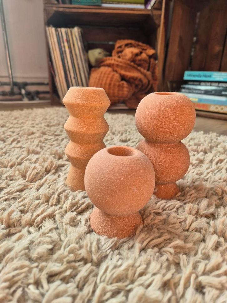 Pastel Kandelaars - Set van 3, Huis en Inrichting, Woonaccessoires | Kandelaars en Kaarsen, Zo goed als nieuw, Kandelaar, Minder dan 25 cm