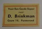 D. BRINKMAN   Voor een goede Sigaar    PURMEREND, Ophalen of Verzenden, Zo goed als nieuw, Luciferdoosjes of -merken