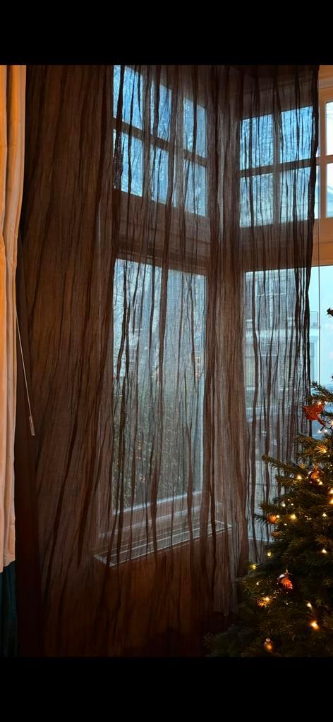 Prachtige donkerbruine vitrage luxe kwaliteit 3 delen, Huis en Inrichting, Stoffering | Gordijnen en Lamellen, Zo goed als nieuw