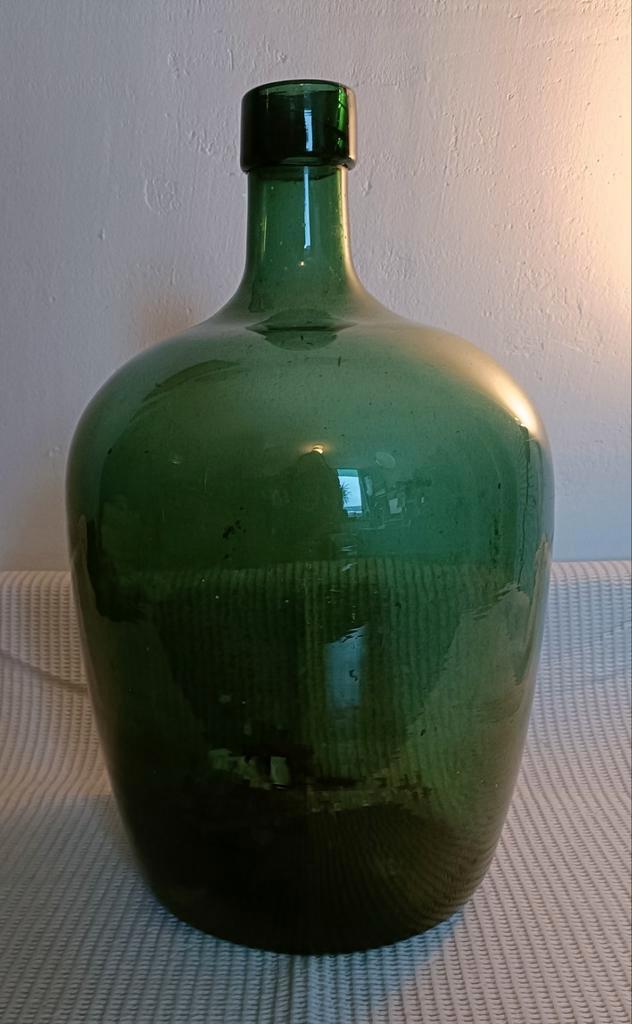 oude grote groen glazen fles  ( dame Jeanne ) ca 40 cm, Antiek en Kunst, Antiek | Glas en Kristal, Ophalen of Verzenden