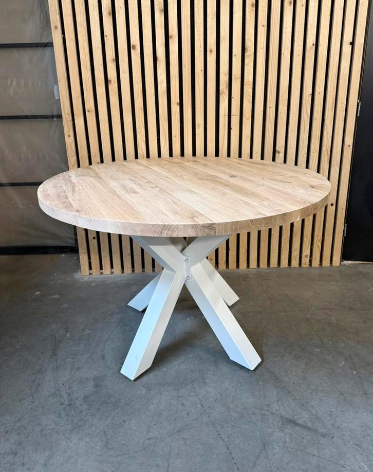 Massief Eiken Eettafels Rond - Witte Matrix Poot - Nieuw, Huis en Inrichting, Tafels | Eettafels, Nieuw, 100 tot 150 cm, Rond