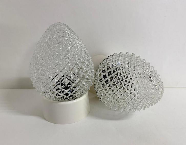 Vintage plafondlamp model dennenappel / ananas helder glas, Huis en Inrichting, Lampen | Plafondlampen, Zo goed als nieuw, Glas