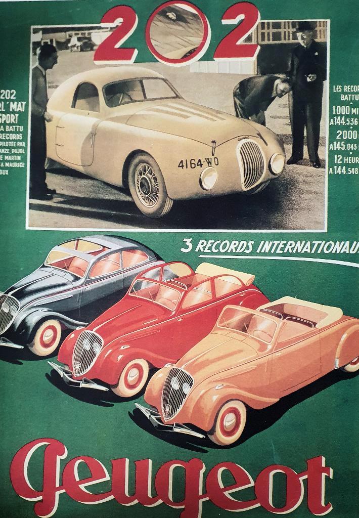 Peugeot 202 poster, Verzamelen, Posters, Zo goed als nieuw, Overige onderwerpen, A1 t/m A3, Rechthoekig Staand, Ophalen of Verzenden
