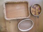 3 x houten dienblad met riet jaren '70, Ophalen of Verzenden, Huis en Inrichting