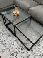 Dutchbone salontafel glas/ zwart staal, Huis en Inrichting, Stoffering | Vloerbedekking, Ophalen, 75 m² of meer, Zwart, Zo goed als nieuw
