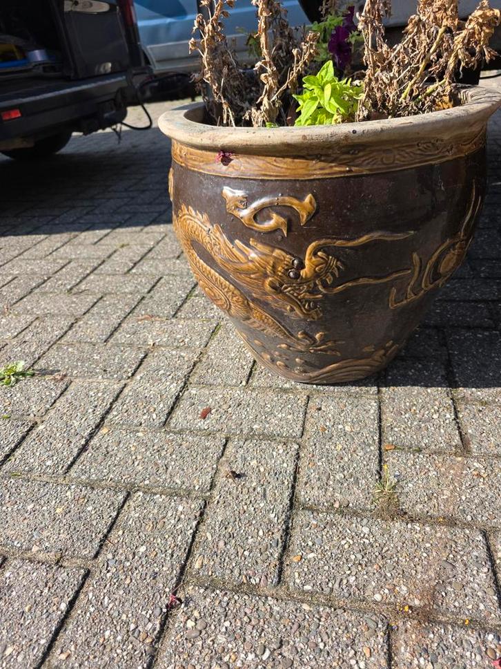 Vintage Chinese Draken Cachepot Plantenpot - Paar, Tuin en Terras, Bloempotten, Ophalen of Verzenden
