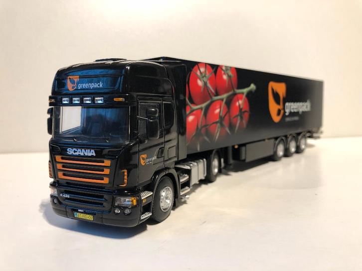 Scania R Topline met Box trailer Greenpak WSI 1:50, Hobby en Vrije tijd, Modelauto's | 1:50, Zo goed als nieuw, Bus of Vrachtwagen