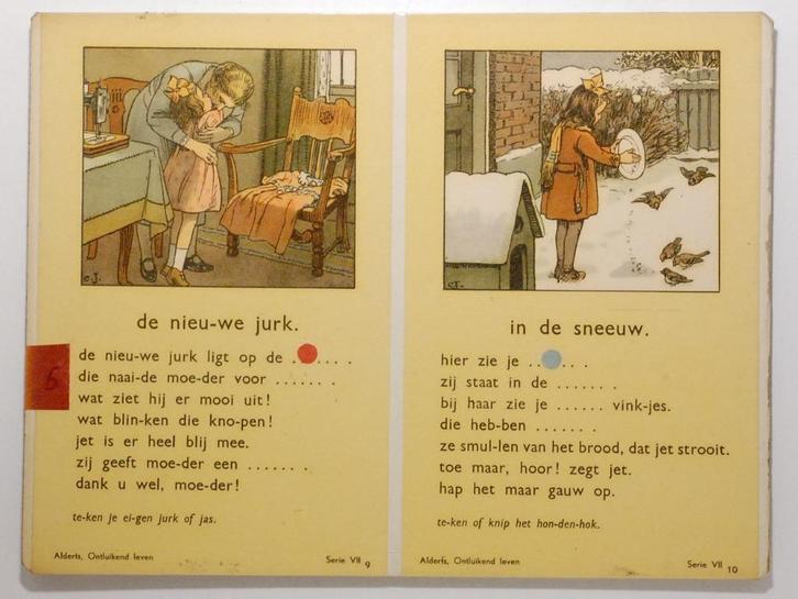 De nieuwe jurk & In de sneeuw - Ontluikend Leven E.A Alderts, Antiek en Kunst, Antiek | Schoolplaten, Natuur en Biologie, Verzenden