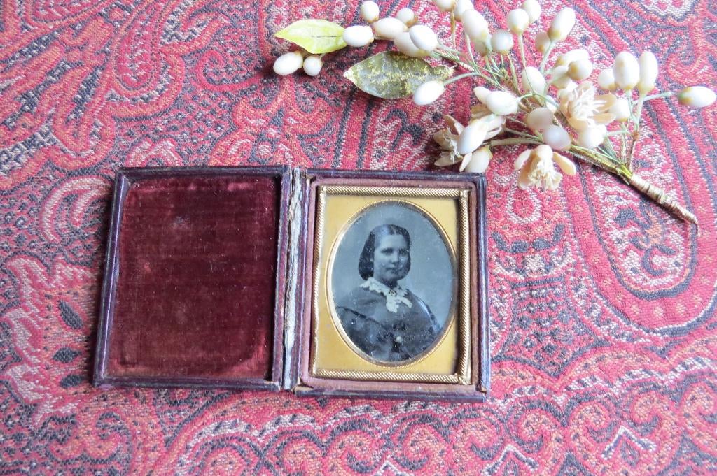 Antiek Engels Victoriaans ambrotype foto op glas c. 1860, Ophalen of Verzenden