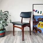 Vintage Houten Stoel met Lederen Bekleding, Zwart, Ophalen of Verzenden, Zo goed als nieuw, Eén