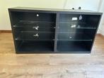 Zwart Tv-meubel met Glazen Planken, Ophalen, Gebruikt, 100 tot 150 cm, Glas