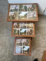 Vintage bijzettafeltjes met tegels, Huis en Inrichting, Tafels | Bijzettafels, Overige materialen, Minder dan 55 cm, Gebruikt