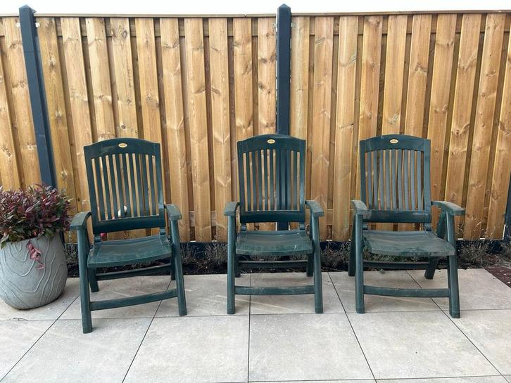 Hartman Tuinstoelen Legergroen - Set van 3, Tuin en Terras, Tuinstoelen, Gebruikt, Kunststof, Inklapbaar, Ophalen