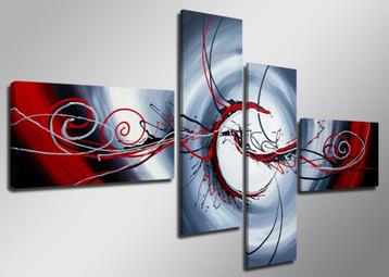 Nieuw * 4 Luik van Canvas * Abstract Zilver Rood 70x160cm beschikbaar voor biedingen