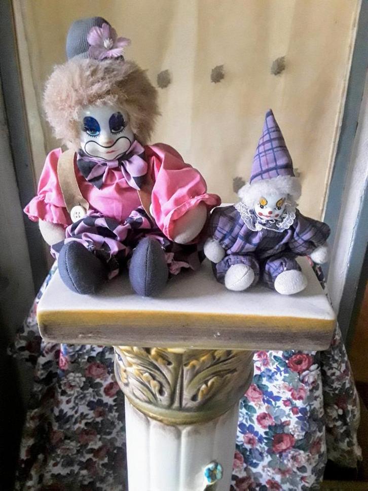 Clowntjes met porseleinen hoofdjes., Verzamelen, Beelden en Beeldjes, Gebruikt, Ophalen of Verzenden