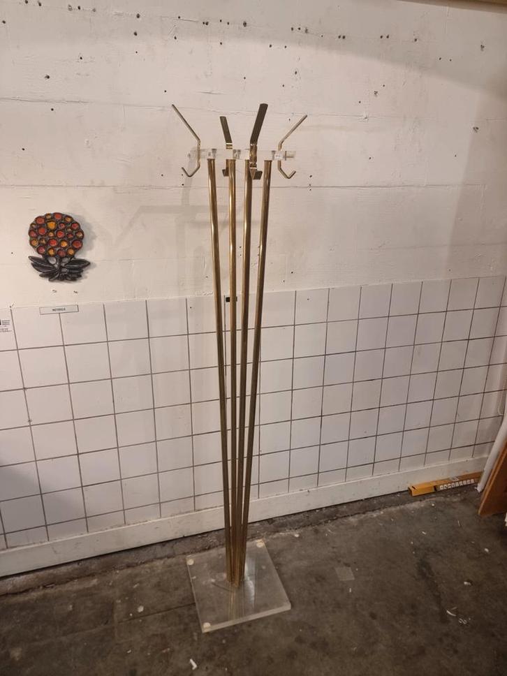Vintage kapstok 80s design messing en plexiglas, Huis en Inrichting, Woonaccessoires | Kapstokken, Zo goed als nieuw, Wandkapstok