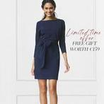 LaDress Carla xxs zgan jurk travelstof navy met sash, LaDress, Maat 34 (XS) of kleiner, Blauw, Knielengte