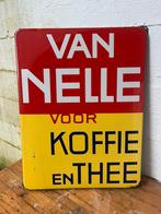 Emaille reclamebord van Nelle koffie en thee Langcat Bussum, Ophalen of Verzenden, Zo goed als nieuw, Reclamebord
