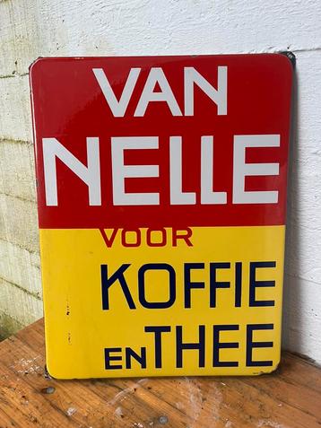 Emaille reclamebord van Nelle koffie en thee Langcat Bussum beschikbaar voor biedingen