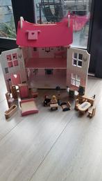 Janod Poppenhuis met houten poppetjes & inboedel, Ophalen, Gebruikt, Poppenhuis