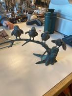 Bronzen beeld van vogels op een tak, Ophalen of Verzenden, Zo goed als nieuw, Metaal, Dierenbeeld