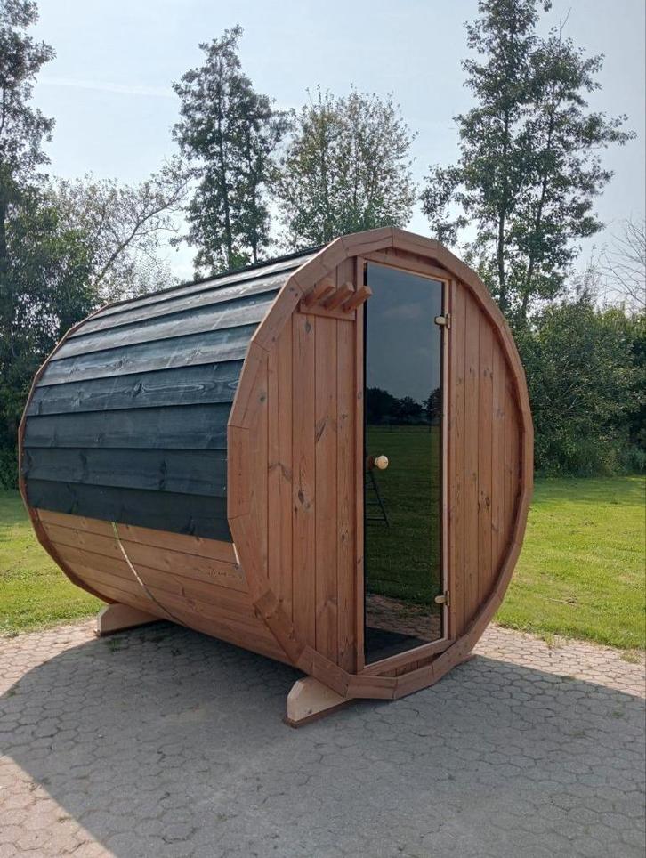 Thermohout barrelsauna, buitensauna, gemonteerde levering, Sport en Fitness, Sauna, Nieuw, Complete sauna, Fins of Traditioneel