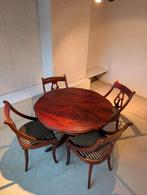 Te koop tafel met 4 bijpassende stoelen (mahonie), Ophalen, Gebruikt, 4 tot 6 stoelen