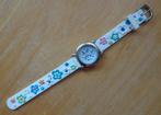 horloge met vrolijke bloemetjes, Sieraden, Tassen en Uiterlijk, Horloges | Kinderen, Ophalen, Zo goed als nieuw, Wit, Meisje