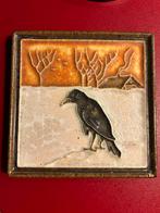 cloisonné tegel met kraai in de sneeuw Porceleyne fles, Ophalen of Verzenden