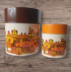 Retro Japanse blikken jaren 70 oranje bruine huisjes 2st, Ophalen of Verzenden, Huis en Inrichting