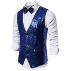 Heren blauw glitter gilet giletje feest party kostuum vest, Verzenden, Nieuw, Kleding