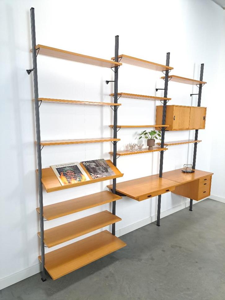 Olof Pira Sweden design modulair wandsysteem met bureau, Huis en Inrichting, Kasten | Wandmeubels, Gebruikt, 200 cm of meer, 250 tot 300 cm