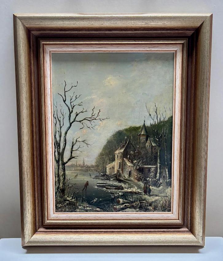Gesigneerd winterlandschap op paneel  -  Rijkelijkhuizen, Antiek en Kunst, Kunst | Schilderijen | Klassiek, Ophalen