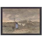 Vrouw bij een waslijn in de duinen - Anton Mauve canvas + ba, Nieuw, Print, 50 tot 75 cm, Oorspronkelijke maker